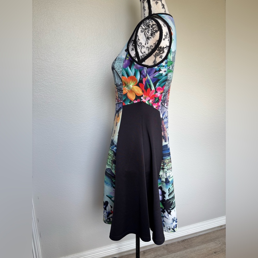 Just Love Multi-Color Scenic Print Midi Dress with Black Panels - Picture 7 of 15